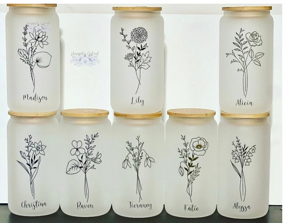 Birth Month Frosted Glass Cup