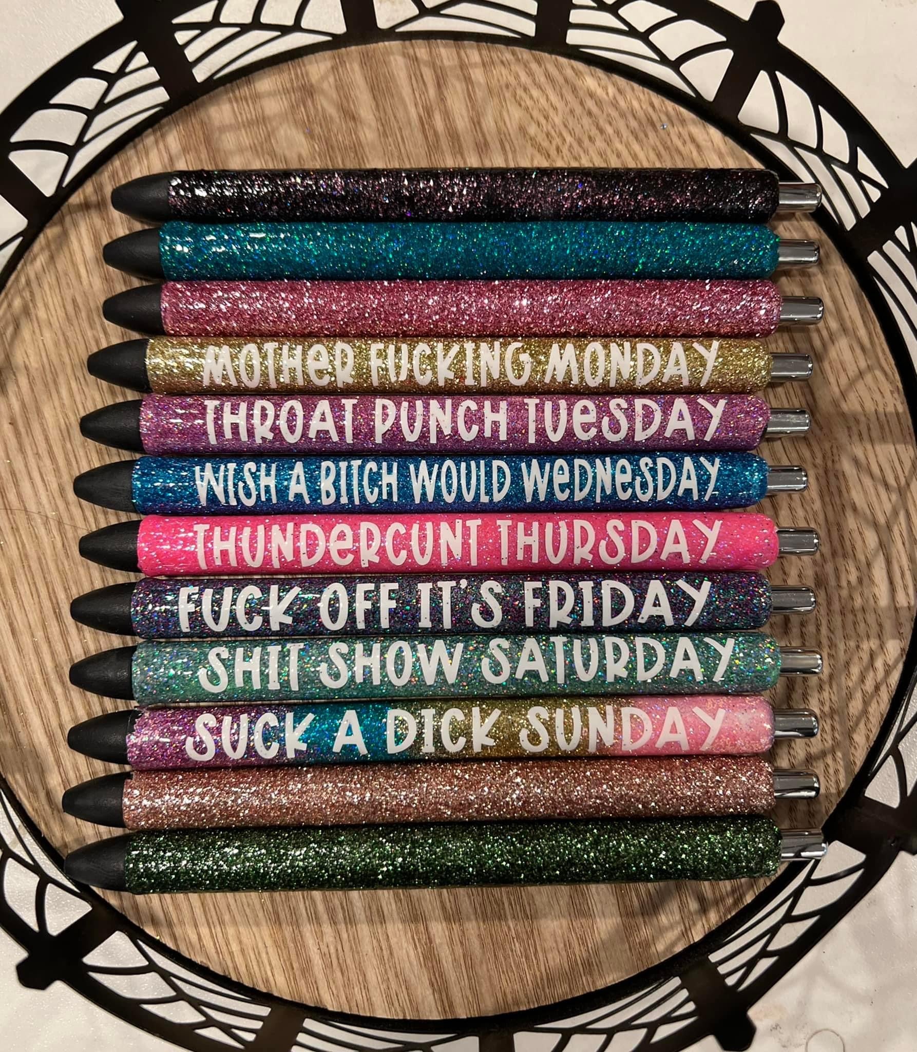 Custom Glittered Pens Days of the Week/rainbow/refilable Ink /personalized/  Ombre/name/cuss Words/ Monday/ Tuesday/wednesday/thursday/gel 